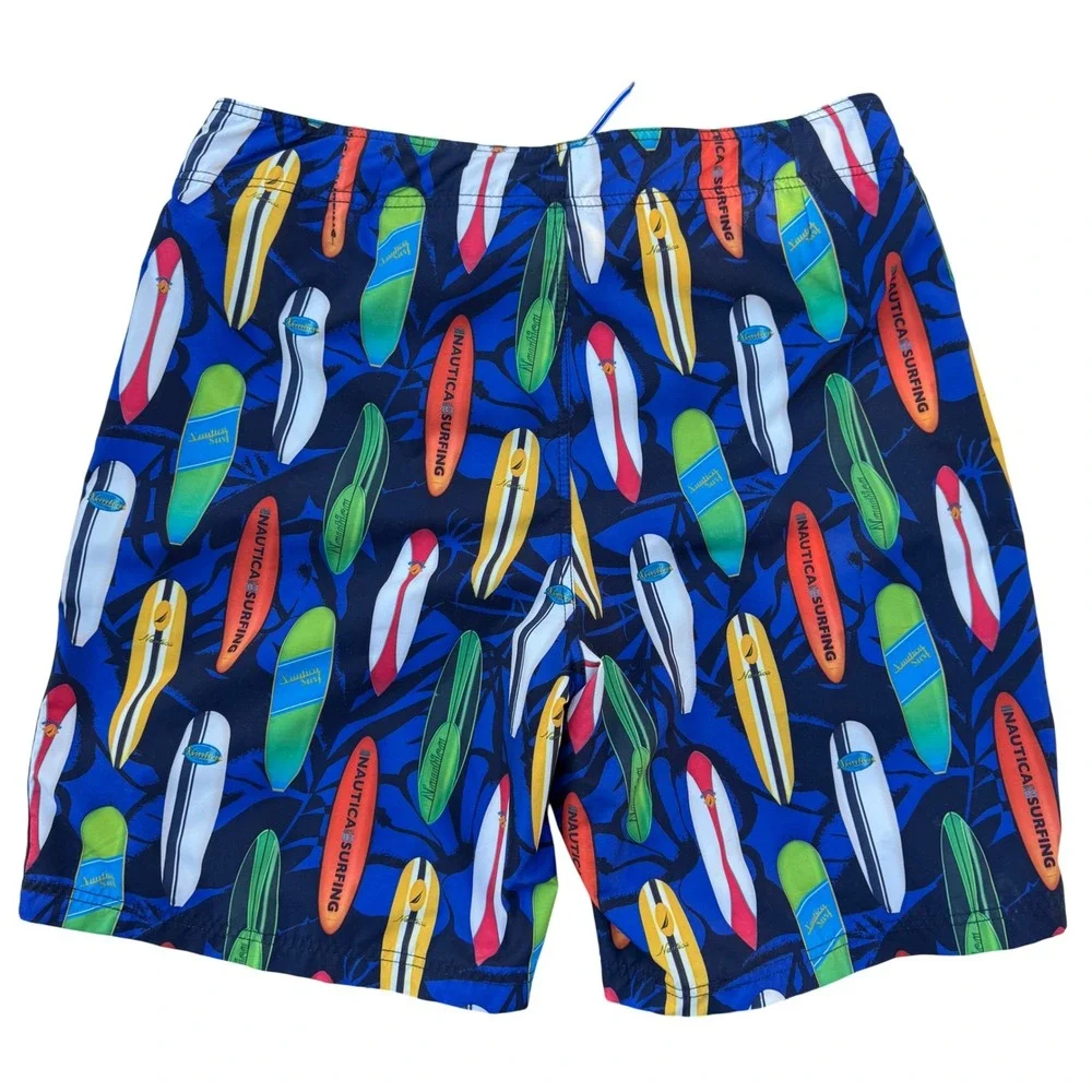 Vintage Nautica Swimsuit Shorts Men's 38 Blue Good Surfboard Print Board Trunks